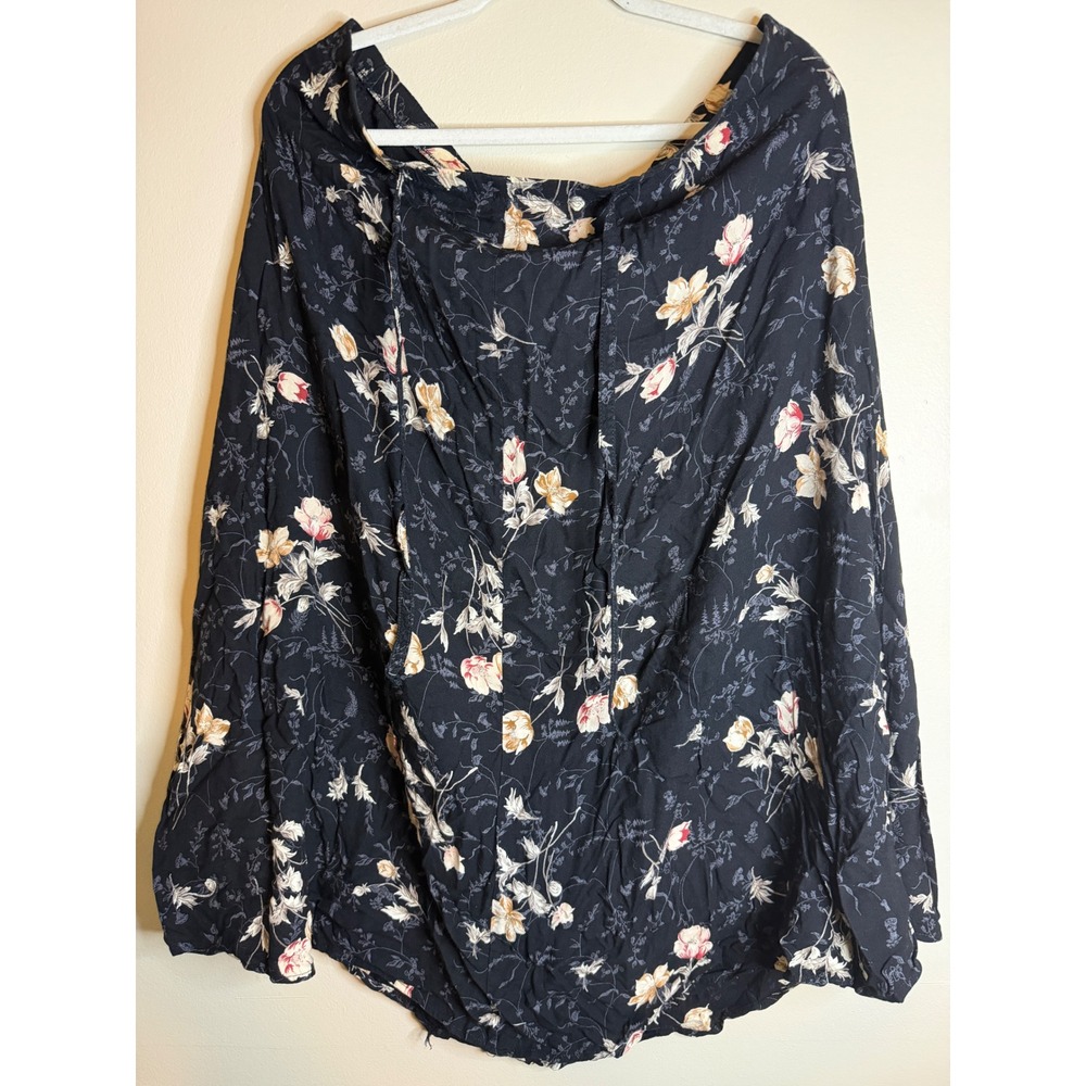 Vintage Womens L Black Floral Midi Skirt Cottagecore Boho Flowy Elastic